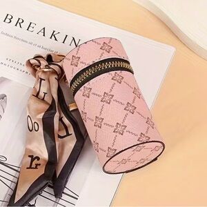 Pink Fashion Designer Makeup Bag Charm with Scarf Accent